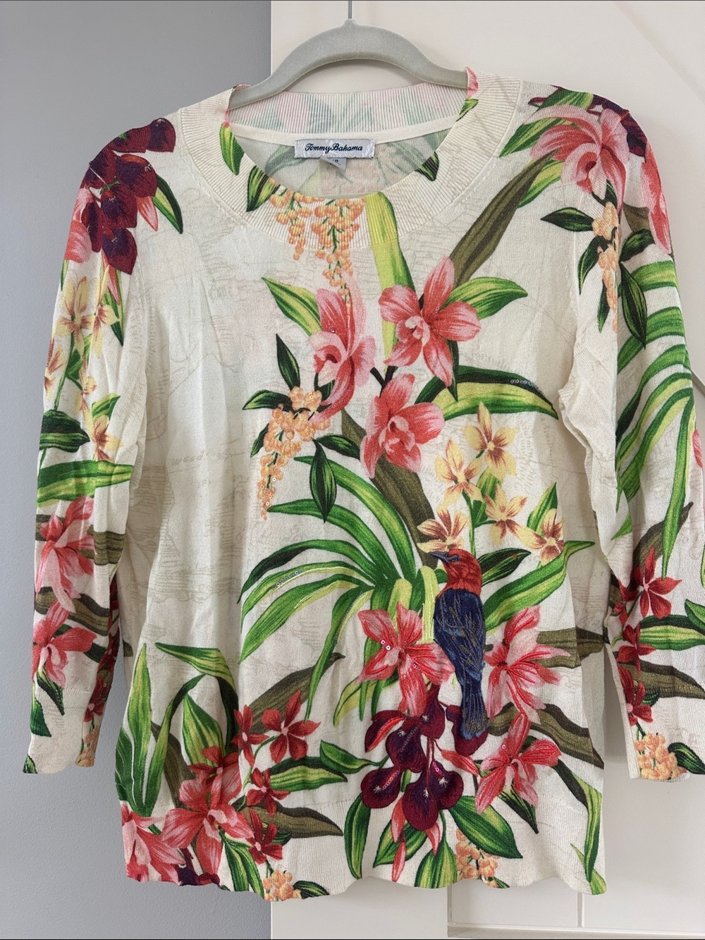 Tommy Bahama Cream Tropical 3/4  Sleeve Top